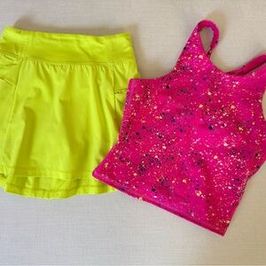 Easter Athletic Outfit Set Neon Tennis Skirt & Top Girls L (10-12) / M (8)